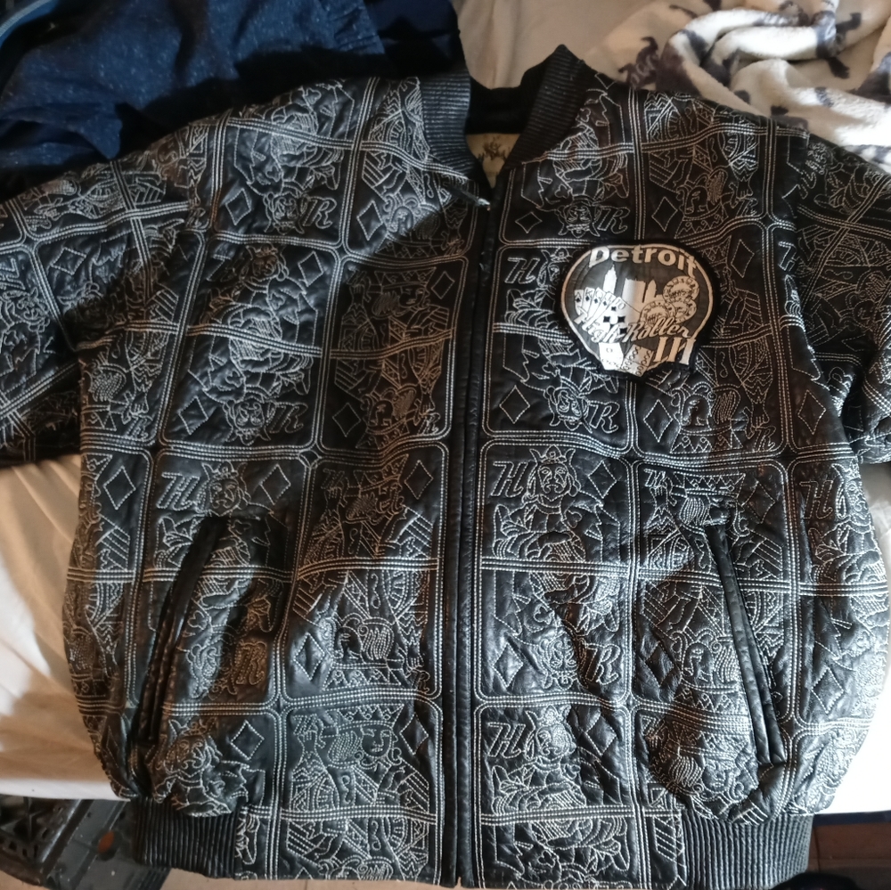 New York brand leather jacket 2x black with white lining